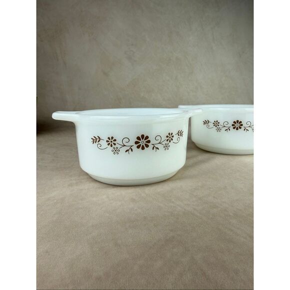 Vintage Glassware Dynaware Pyr-O-Rey Brown Floral Casserole Bowl Set of 2 - Picture 3 of 10